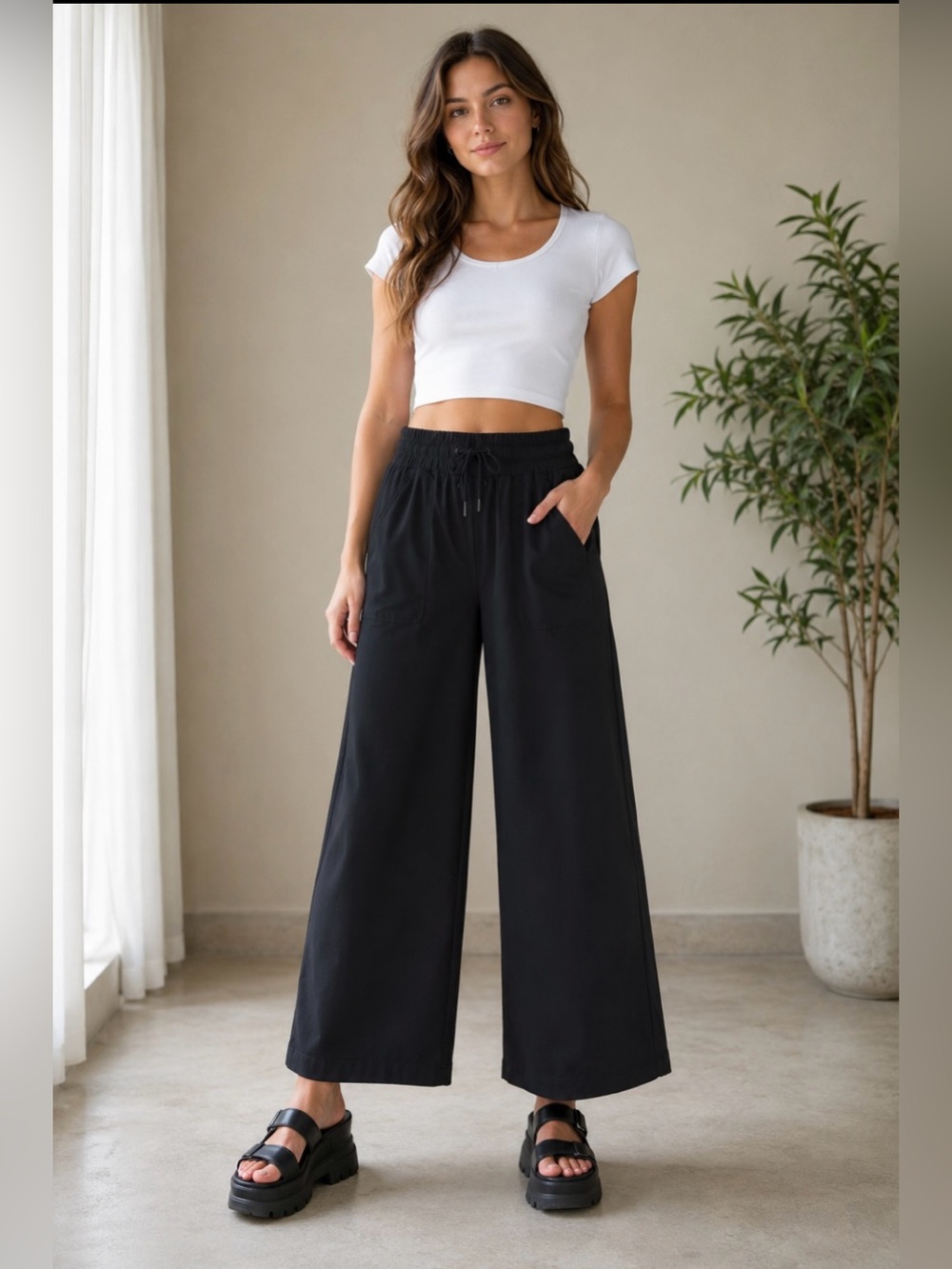 Black Classic Wide Leg Polished Minimalist Pant